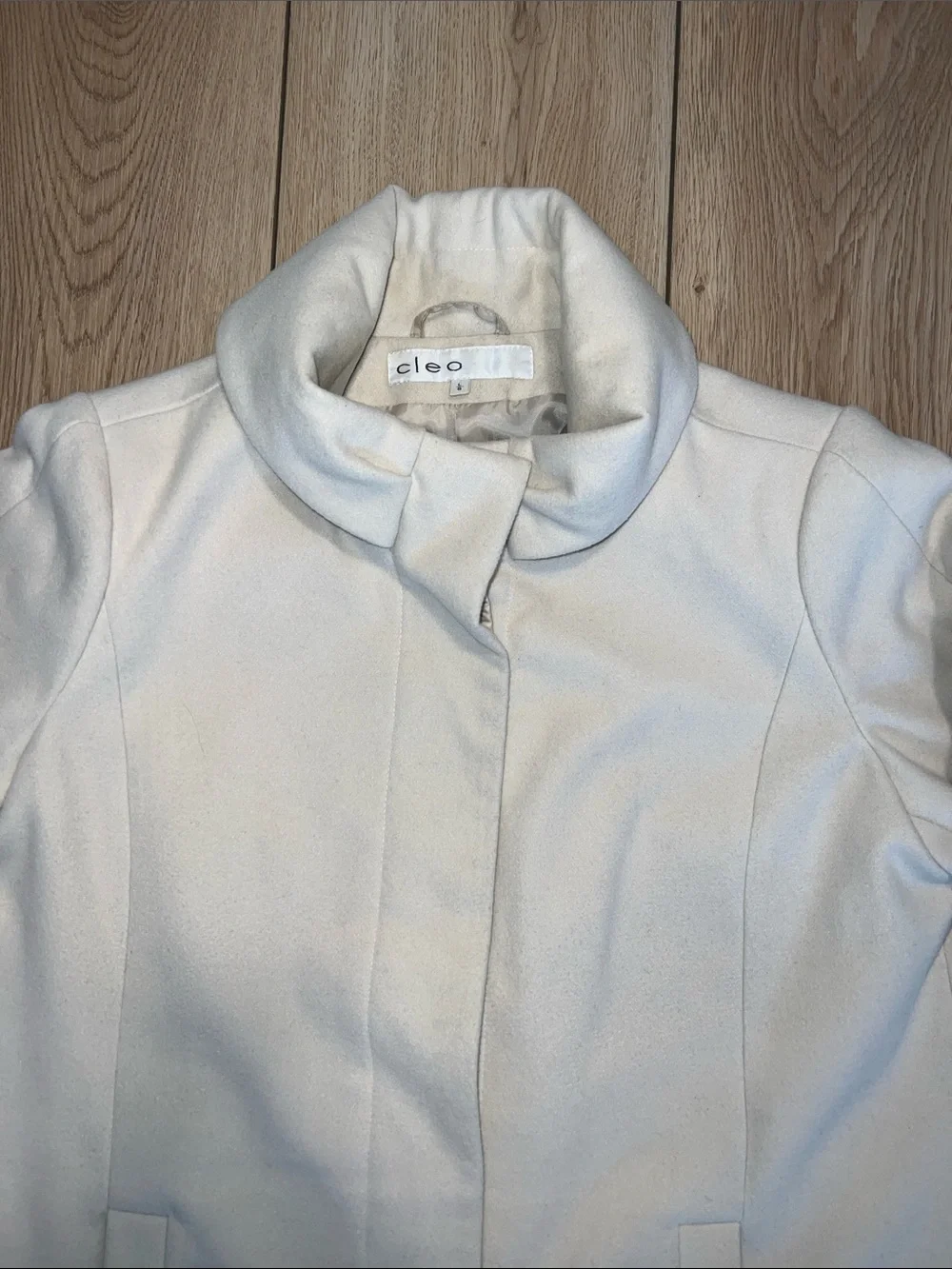 cleo Cream A-Line Stand Collar Trench Coat - Picture 5 of 14